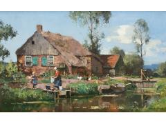 •	Cornelis Vreedenburgh, Boerin op de wasvlonder, olieverf op doek, Collectie Simonis&Buunk